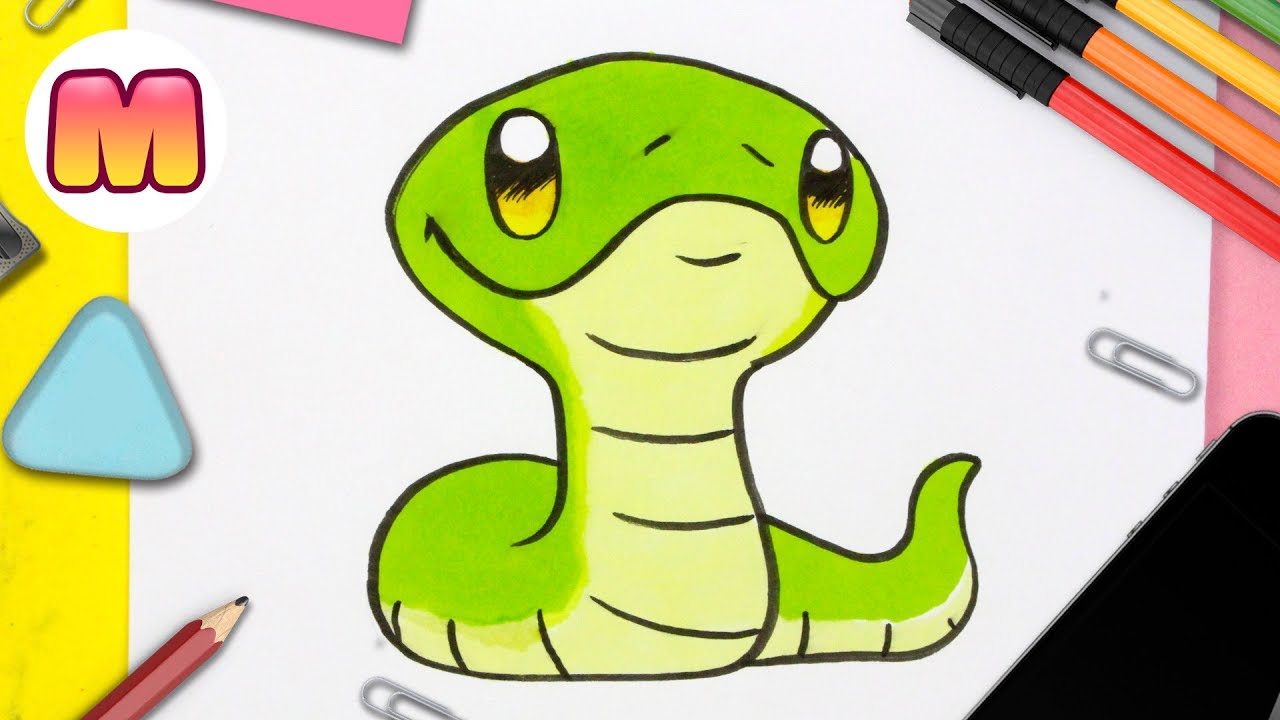 COMO DIBUJAR UNA SERPIENTE KAWAII - PASO A PASO - Cómo dibujar animales kawaii