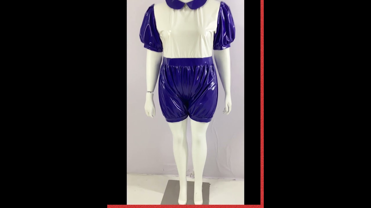 Mens Short Puff Sleeves Vinyl PVC Leather Bodysuit Wet Look Peter Pan Collar Rompers