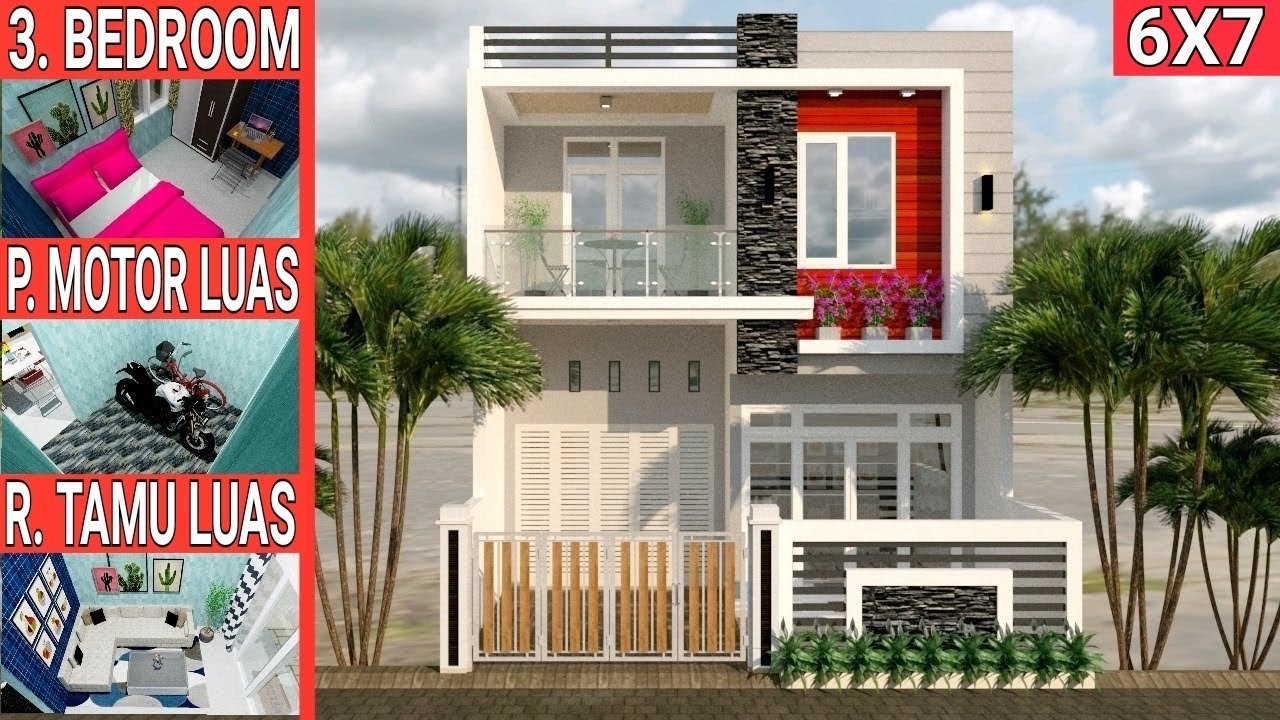 Desain Rumah 6x7 Meter 2 Lantai Dengan 3 Kamar Tidur
