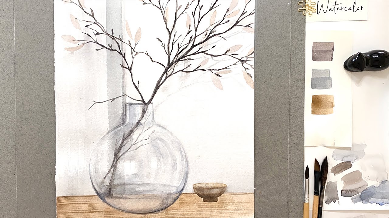 Capturing Transparency: Watercolor Painting Tutorial of a Round Glass Vase Still-life