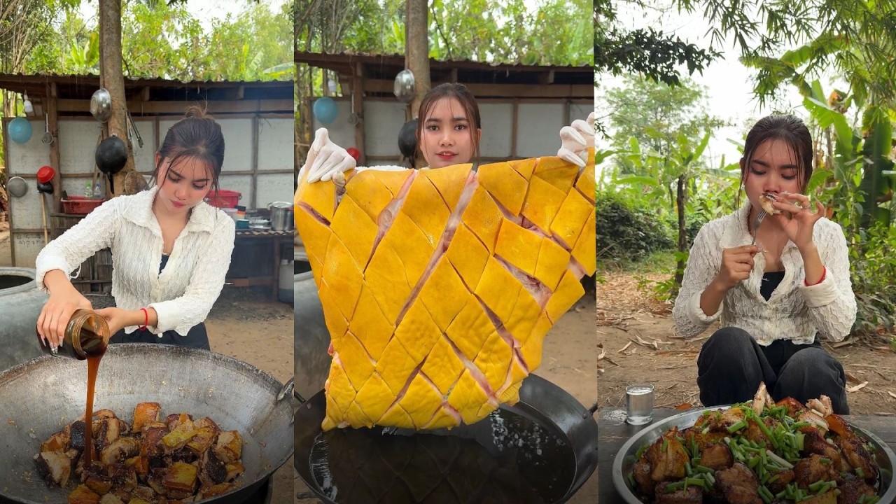 Amazing cooking deep fried wash pork for braised recipe