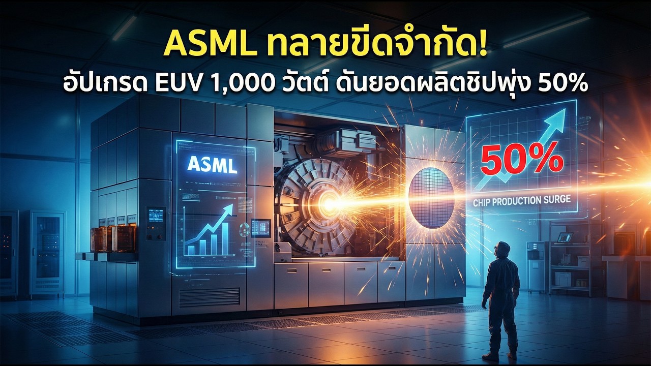 ASML ทลายขีดจำกัด! อัปเกรด EUV 1,000 วัตต์ ดันยอดผลิตชิปพุ่ง 50% #ASML #EUV #หุ้นชิป  #AI