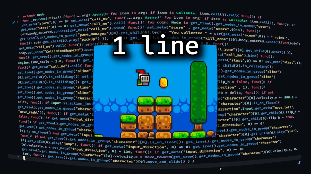 Writing Brackeys Godot game in 1 line of code