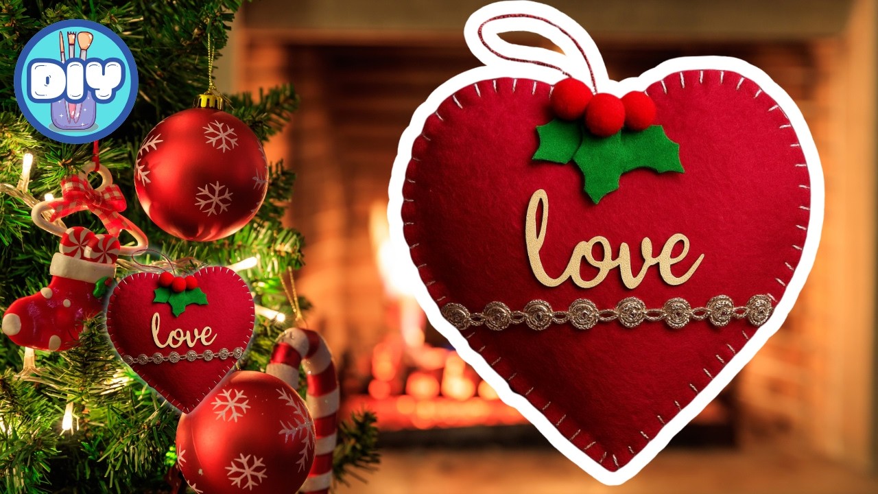 DIY Natale Cuore Imbottito in Feltro con Agrifoglio – Decorazione Semplice e di Grande Effetto