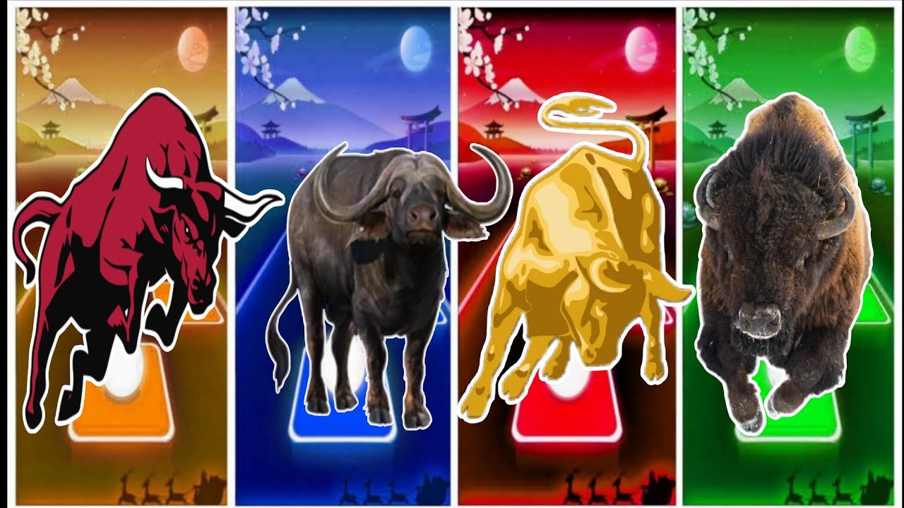 Tiles hop Animals Bull 🐂 vs BUFFALO VS BULL vs BULL Go Go tiles hop 