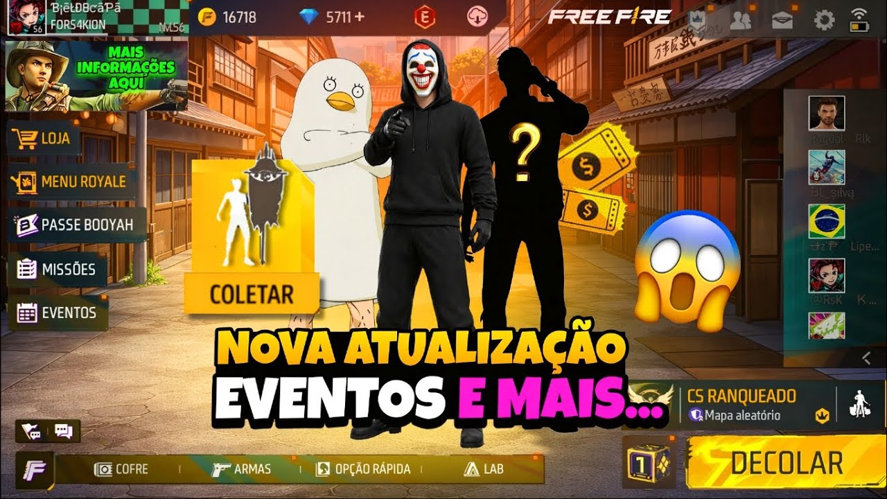 CORRE!! NOVA ATUALIZAÇÃO, OURO ROYALE, SKINS E EMOTE BANDEIRÃO? NO FREE FIRE