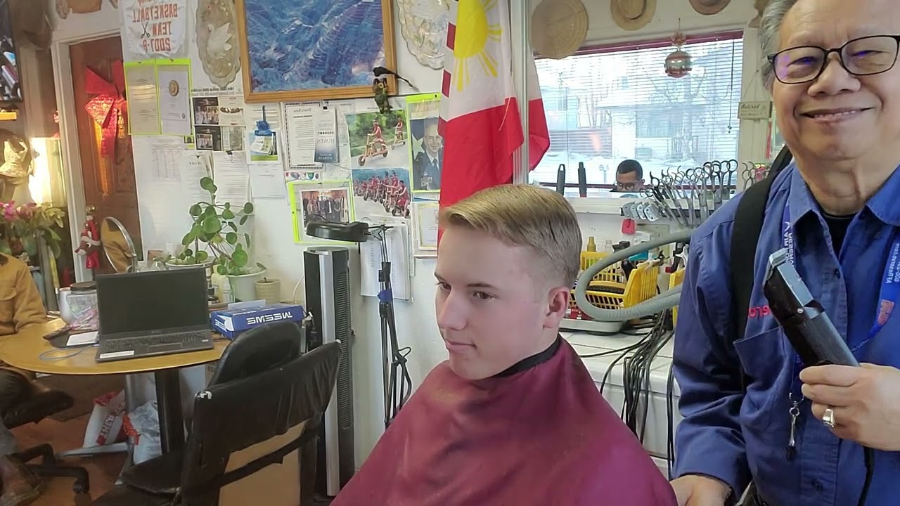 Medium, tapered haircut