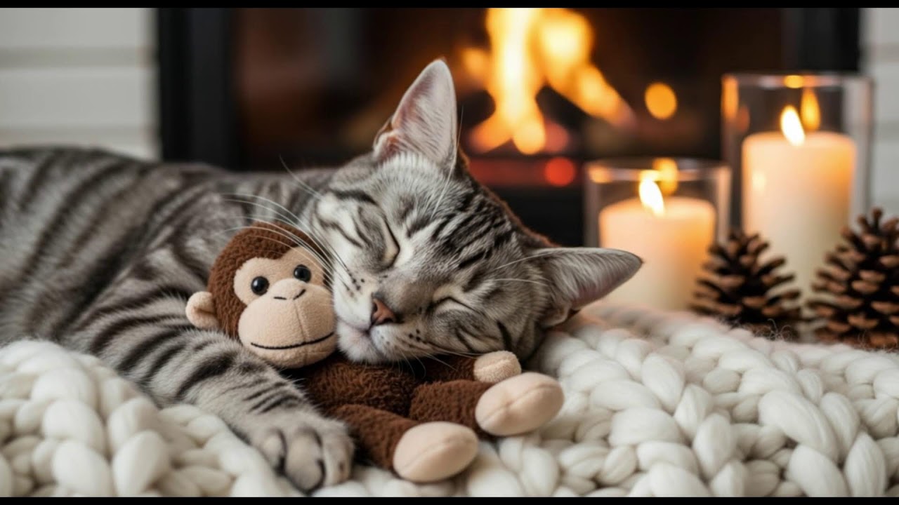 Cozy Healing Cat Music 432Hz 🐾 Fireplace Calm For Stress Recovery no ads