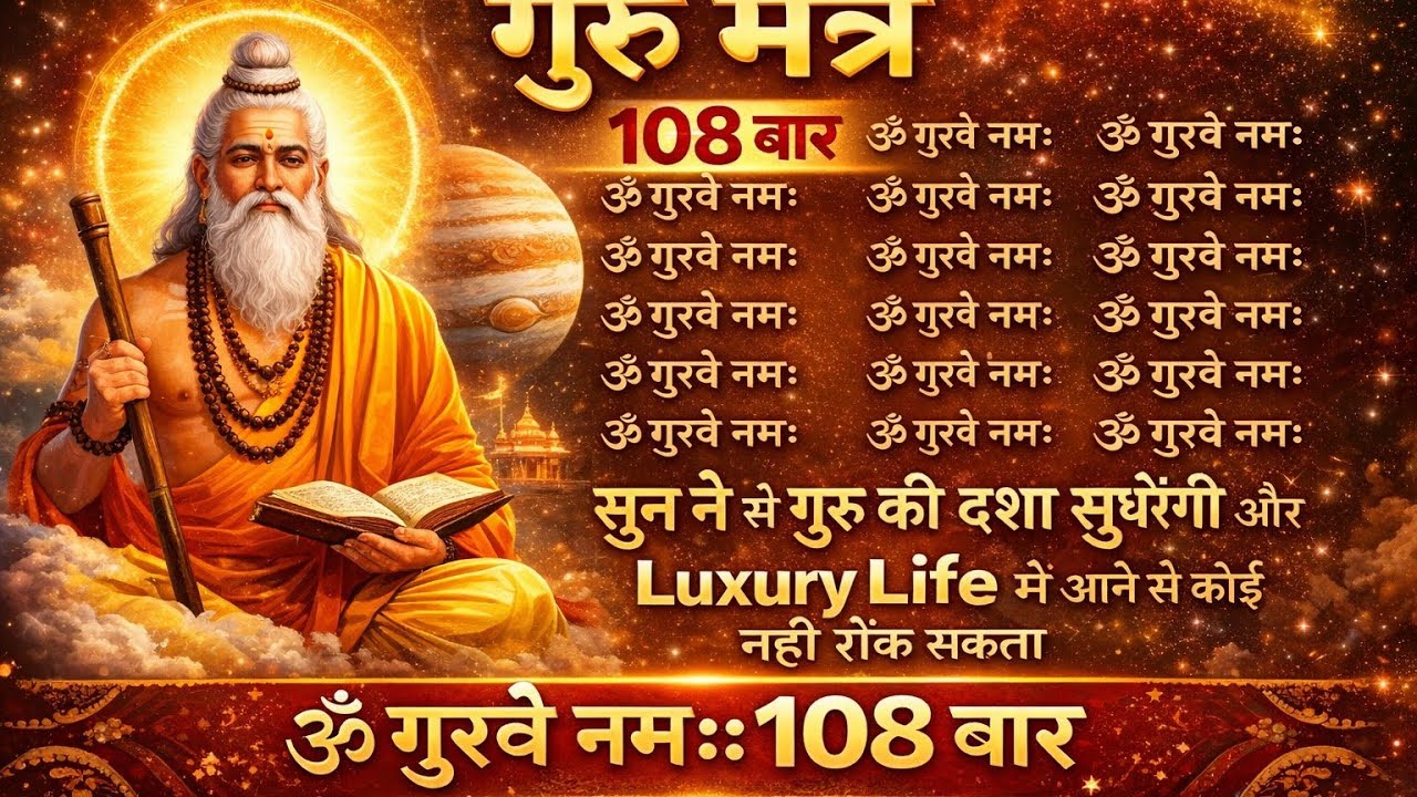 ॐ गुरवे नमः 108 बार | सुनते ही गुरु की दशा सुधरेगी | Guru Mantra for Wealth & Luxury Life💰💸💷
