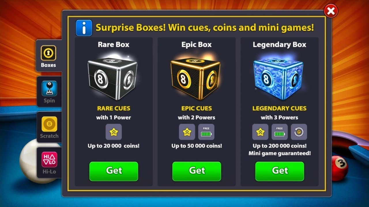 8 ball pool free rare box powerfull cue - upgraded all cue