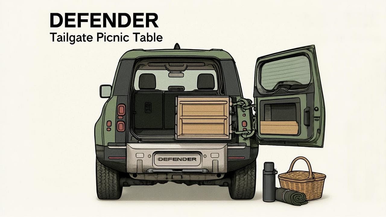 Комплект складного стола для пикника на заднюю дверь Land Rover Defender L663 — демонстрация и ин...