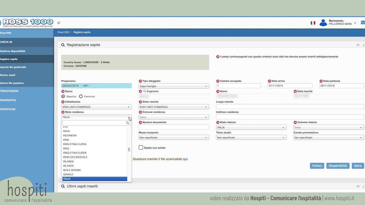 Come registrare un ospite su ROSS1000 e caricare il file sul sito della QUESTURA