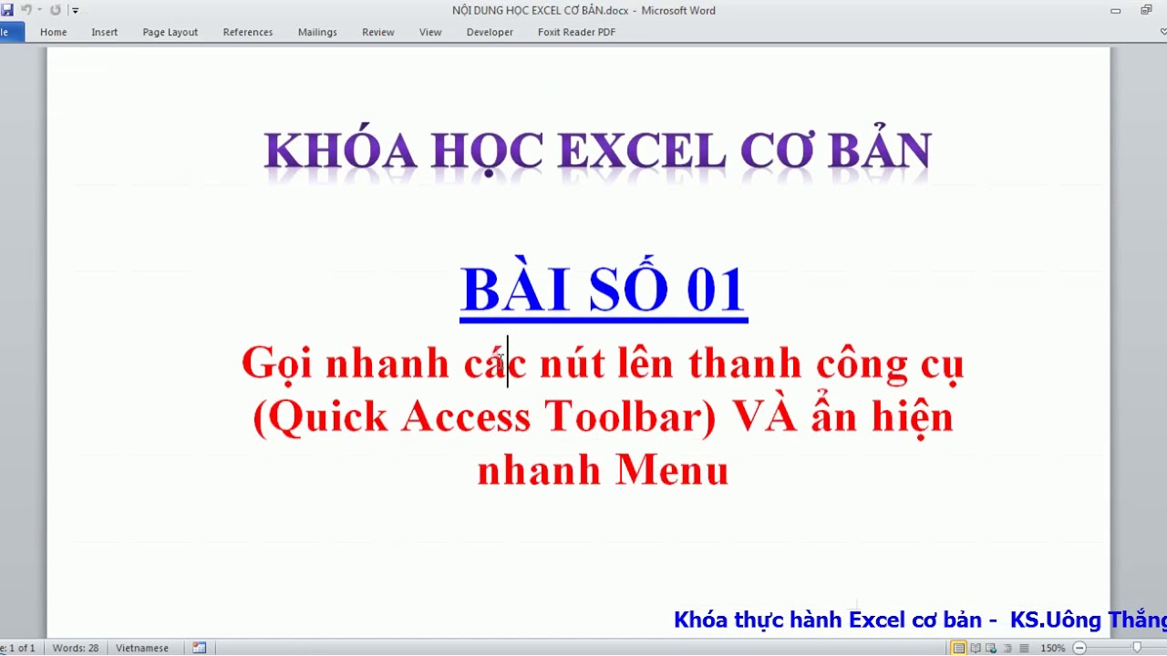 Excel cơ bản Bài 01: Thêm các nút hiệu chỉnh gọi nhanh vào Menu