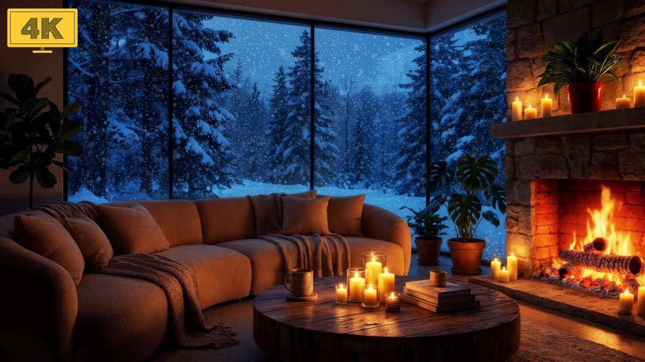 Peaceful Snowy Cabin Night ❄️ Violin Music & Fireplace Sounds for Concentration