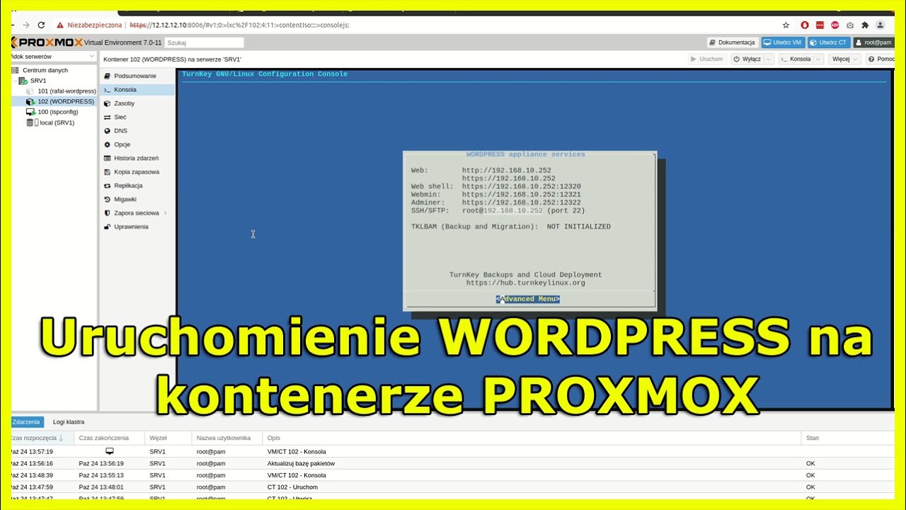 Uruchomienie kontenera proxmox z wordpresem vlan10  i obsługa SFTP
