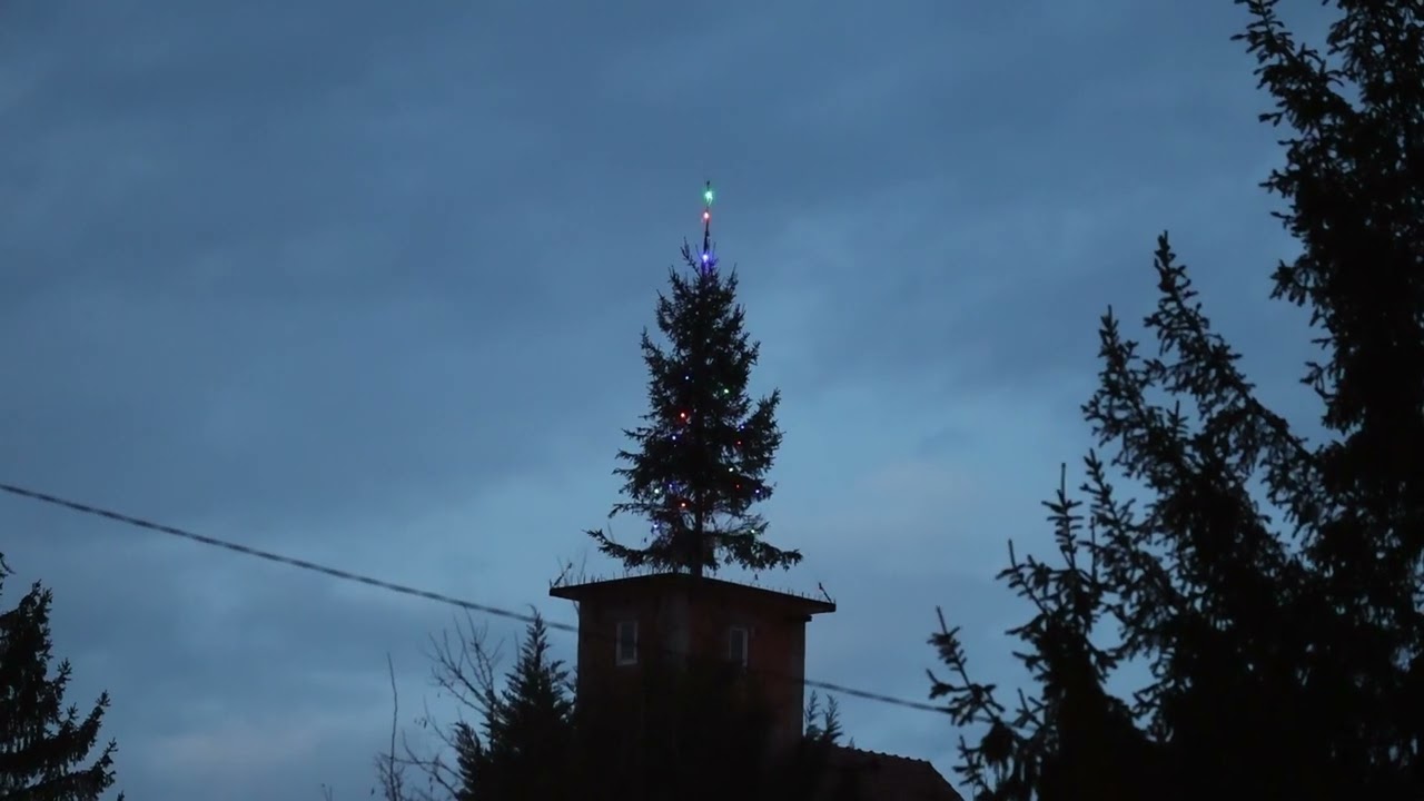 Na krov kuće postavili okićenu jelku