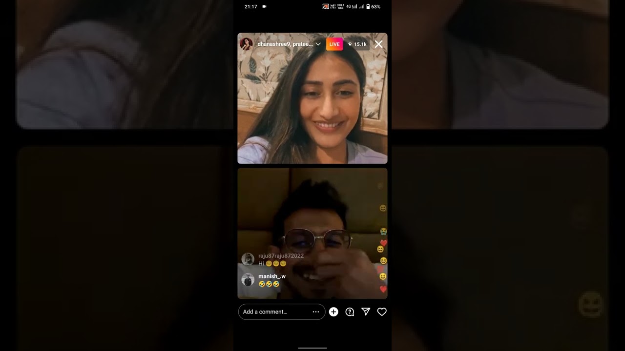 Dhanashree verma insta live with @sunny chahal ( yuzi chahal)  live