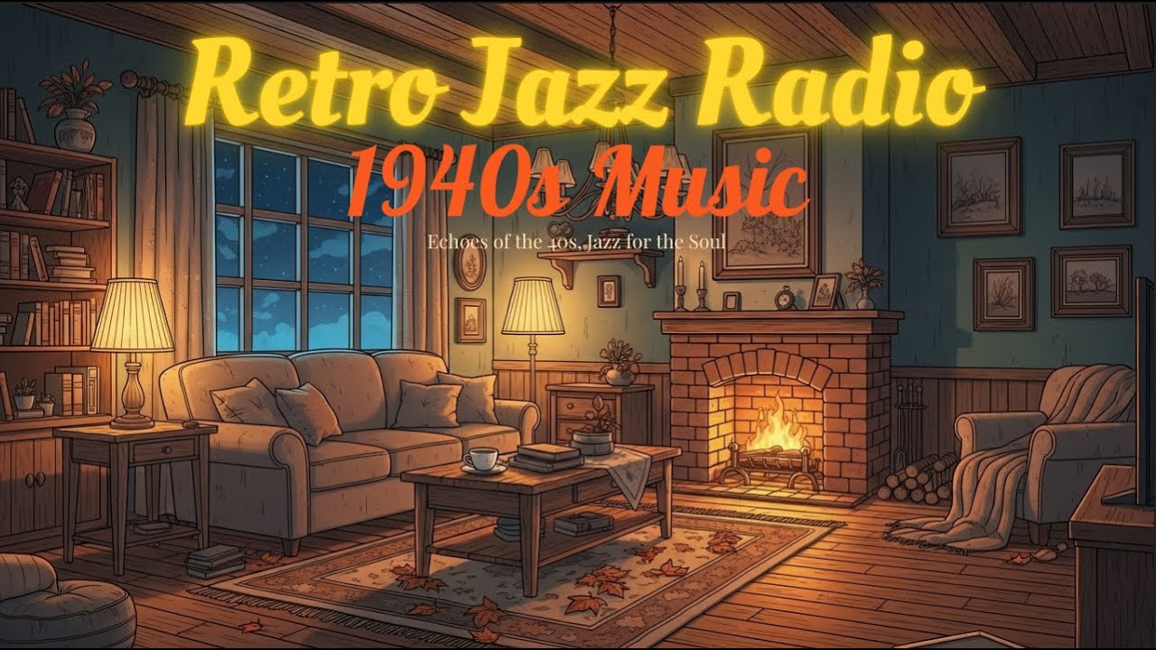 1940s Classic Tunes Playing in Another Room | Cozy Living Room with Snowy Rain View