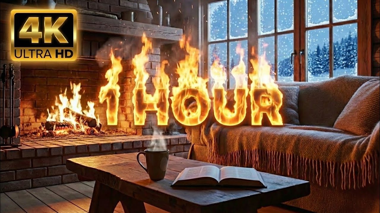 Cozy Winter Cabin Ambience | Fireplace Sound, Reading & Relaxing (1 Hour)