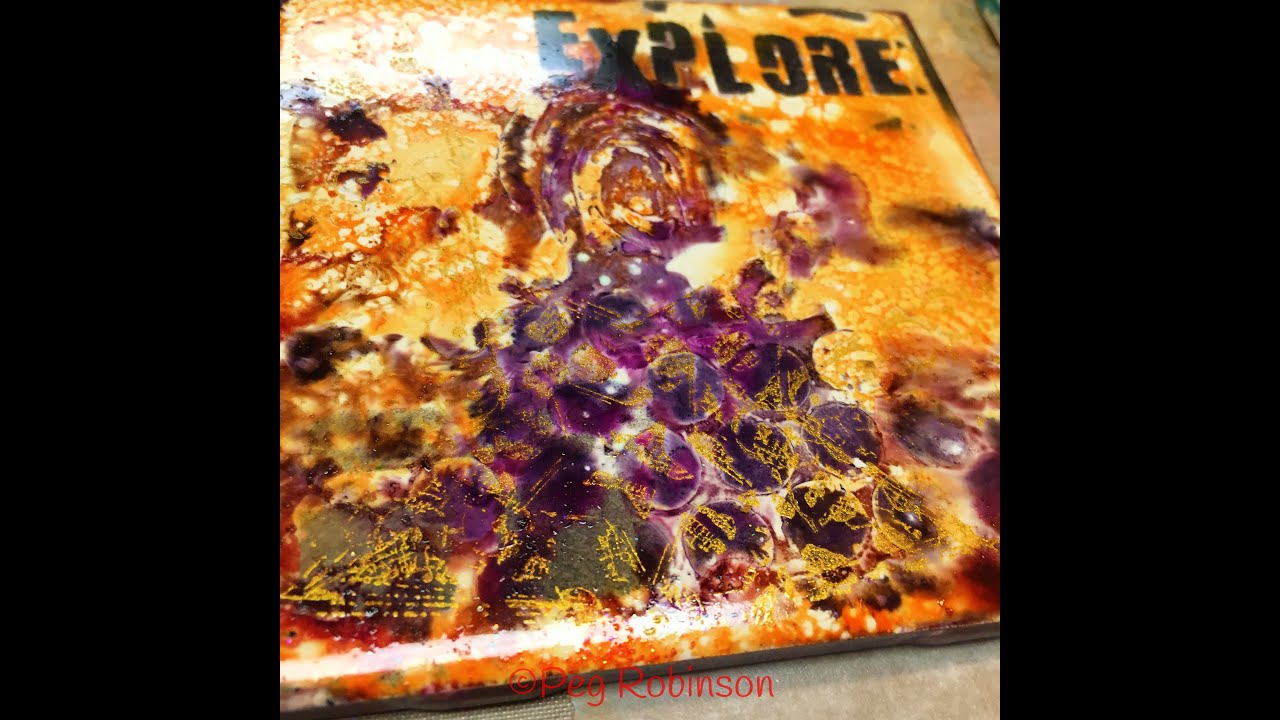 Alcohol, Ink, Fire, Stencils, Stamps and Ceramic Tile Unite