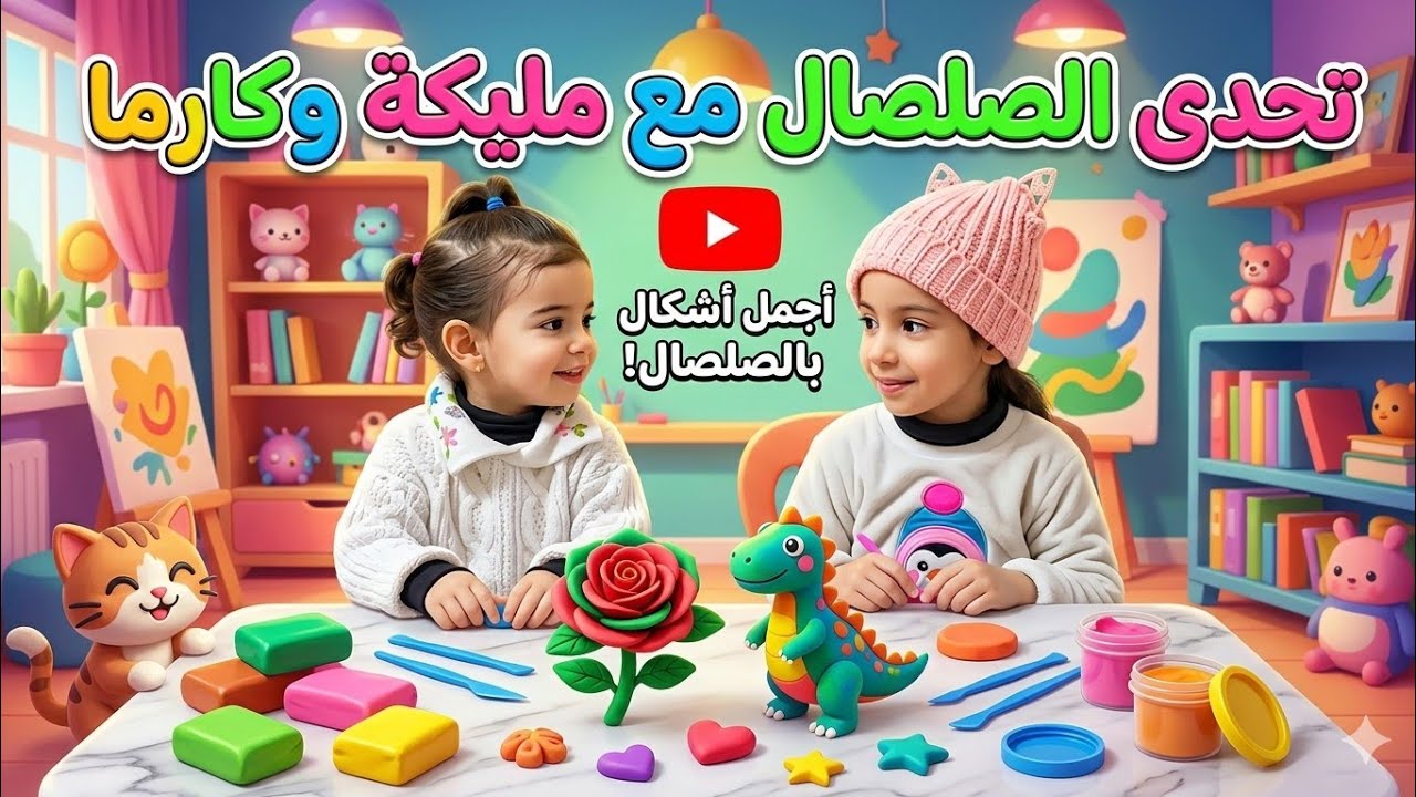 تحدى الصلصال مع مليكة وكارما🦖#explore #kidsvideo #youtube #kids #baby #funny #karma #malika #cute 