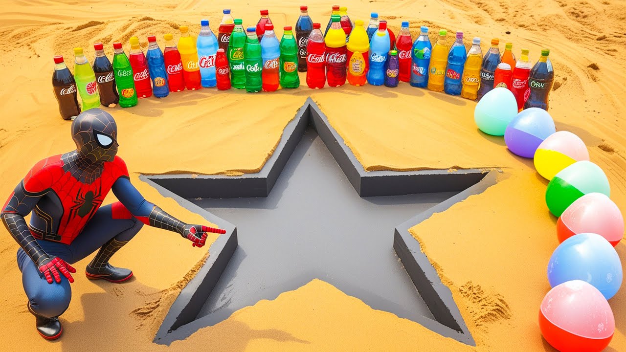 How to make Star Pit with Rainbow Orbeez, Giant Sodas, Fanta, Pepsi, 7up, Coca Cola & Mentos