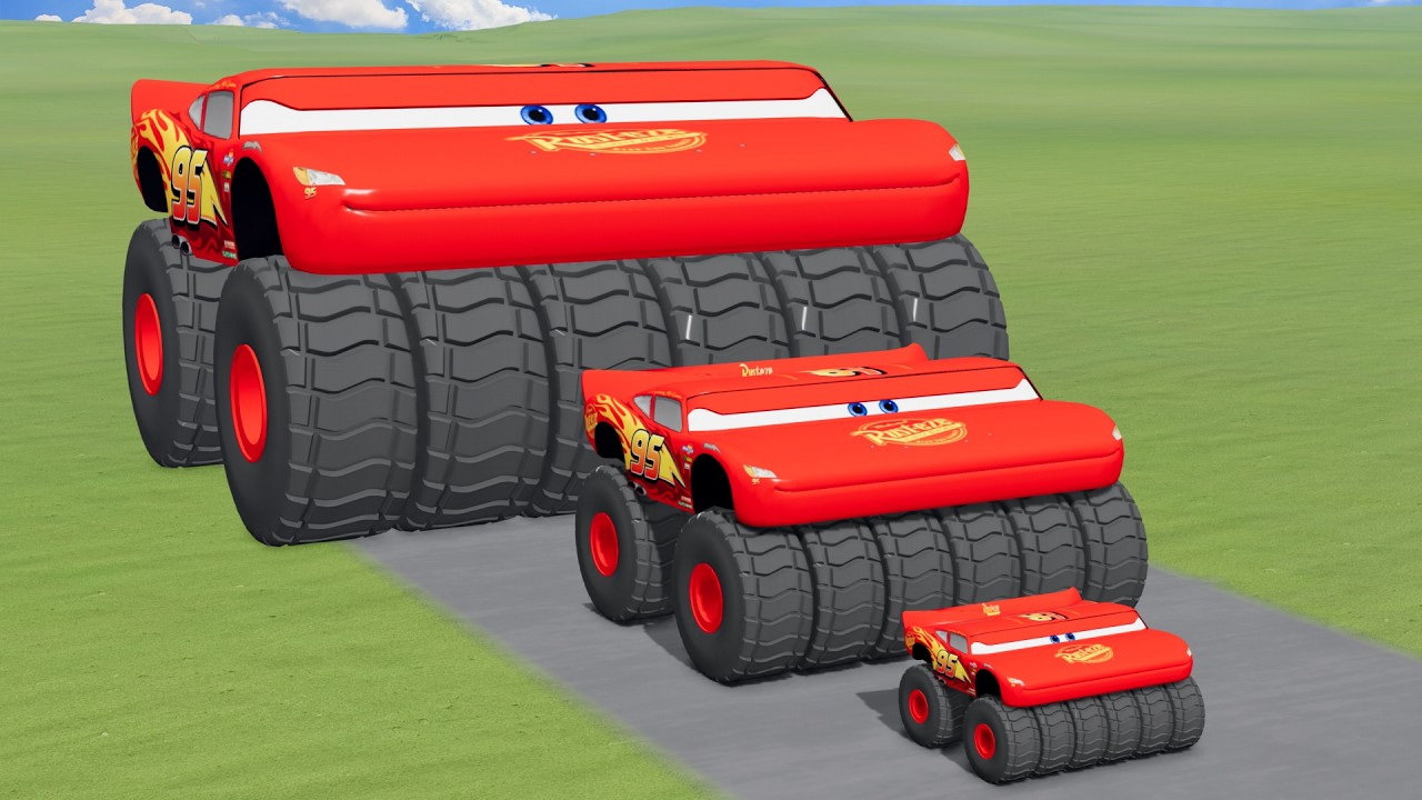 Big & Small Wide Lightning Mcqueen Monster Truck vs Trains Thomas | BeamNG.Drive