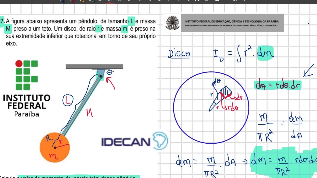 FÍSICA PARA CONCURSOS PROFESSOR - IFPB - FÍSICA - IDECAN: A figura abaixo apresenta um pêndulo...