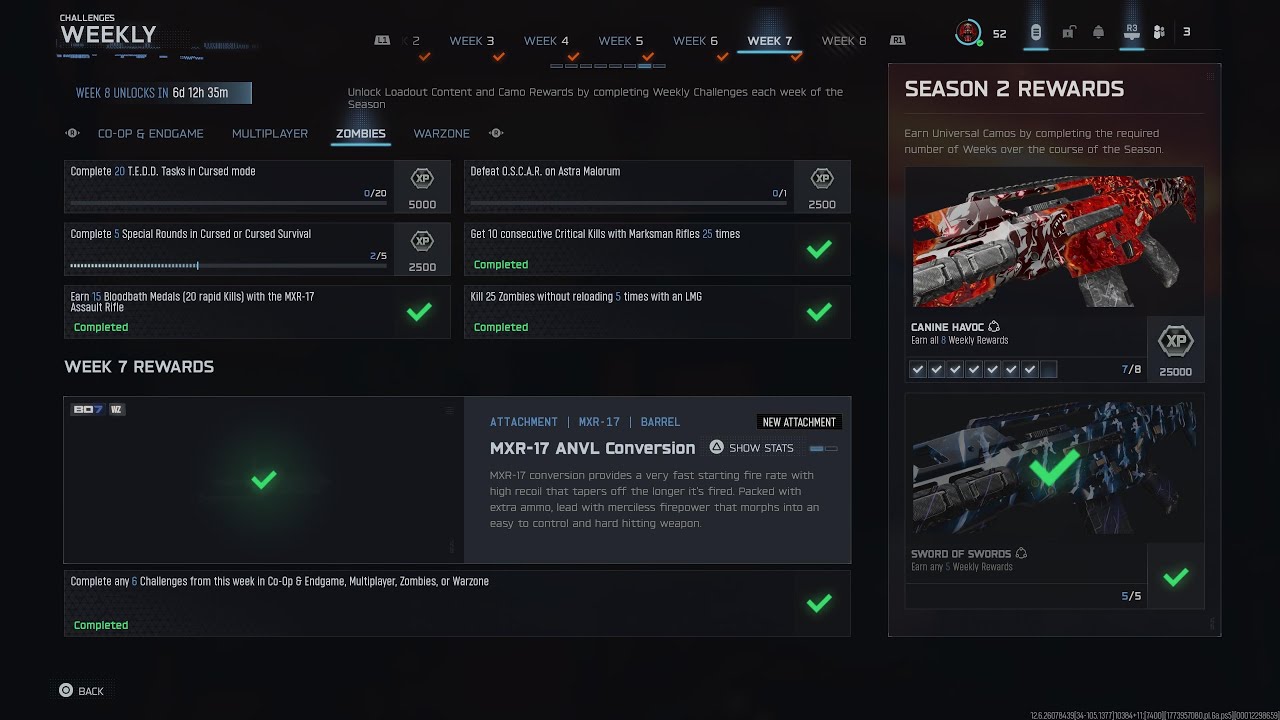 Completing the week 7 challenges plus extra on bo7