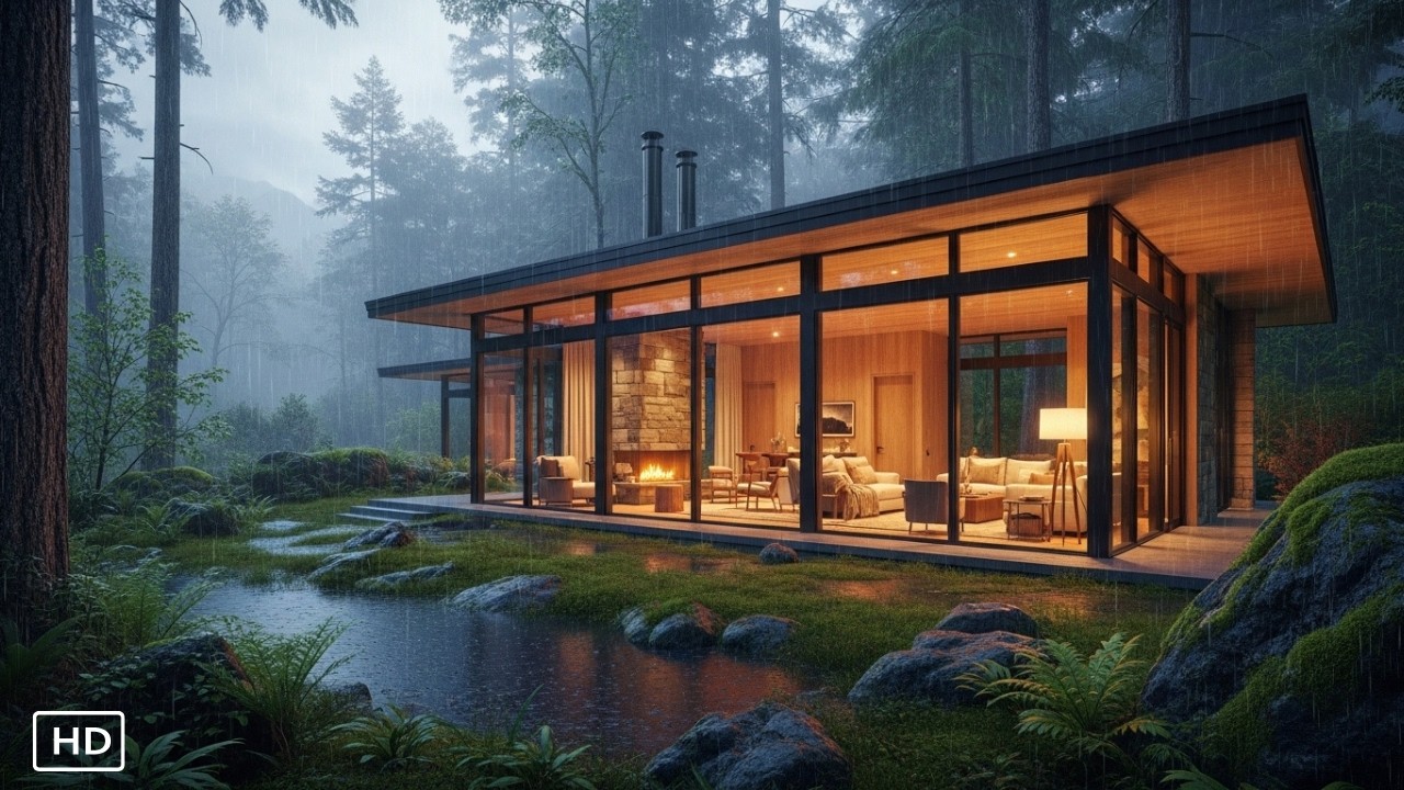 Glass Cabin in the Rain | Extreme Relaxation Wallpapers