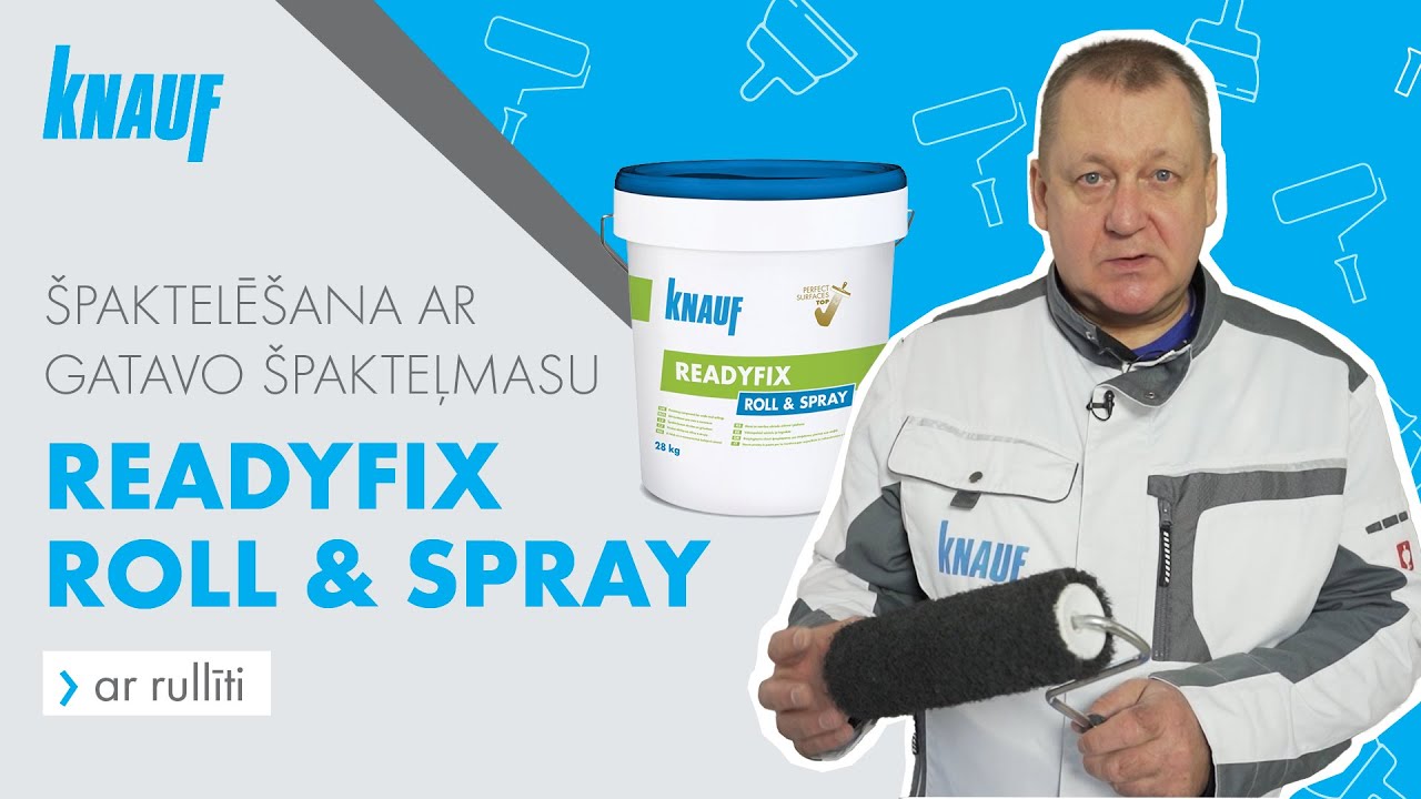 Špaktelēšana ar gatavo špakteļmasu Knauf Readyfix Roll&Spray ar rullīti