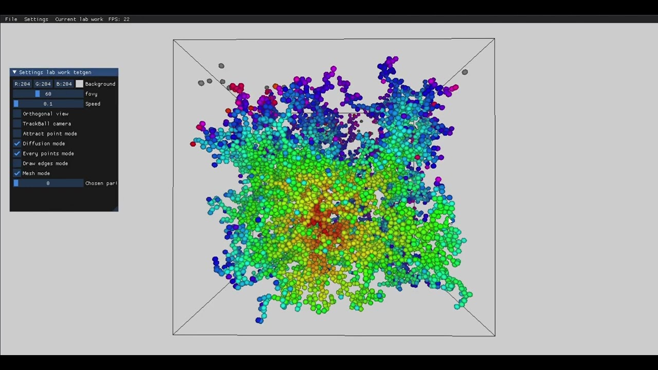 CPU 3D Diffusion-limited aggregation using Delaunay tetrahedralization