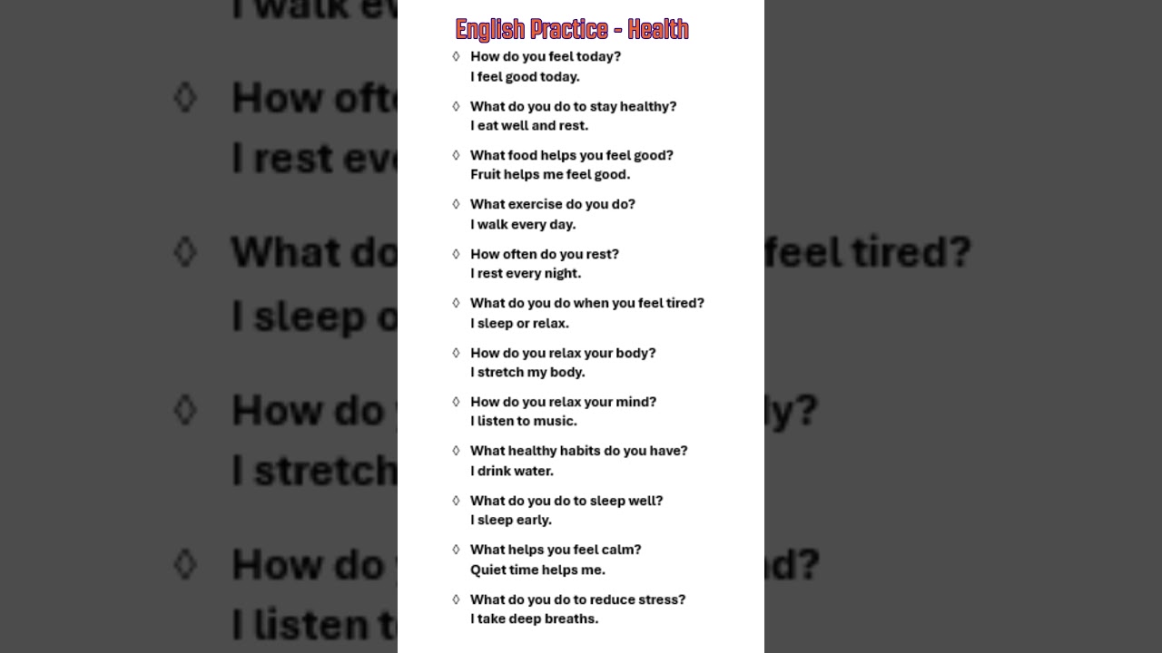 Learn to speak English naturally | Easy questions & answers for everyday life | Talk About Health