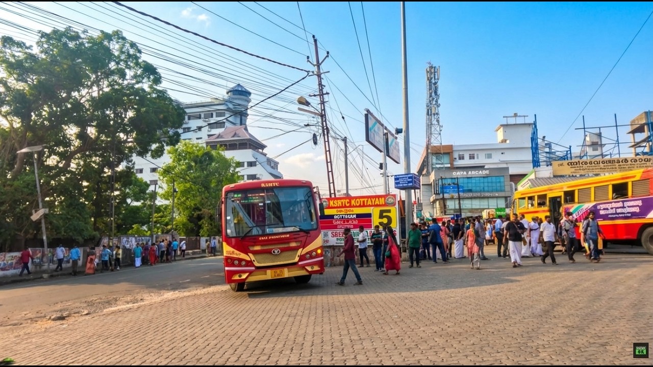 Kottayam City Walking Tour 4K 🇮🇳 | KSRTC Bus Stand, Market Street Life Kerala | India Street Walk 4K