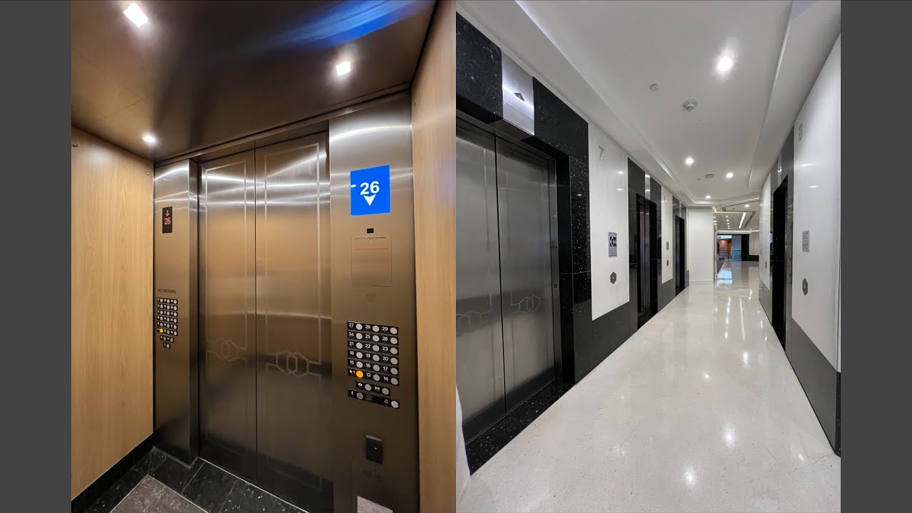 Лифты Mitsubishi в высотном здании Emerald Plaza в центре Сан-Диего, Калифорния.