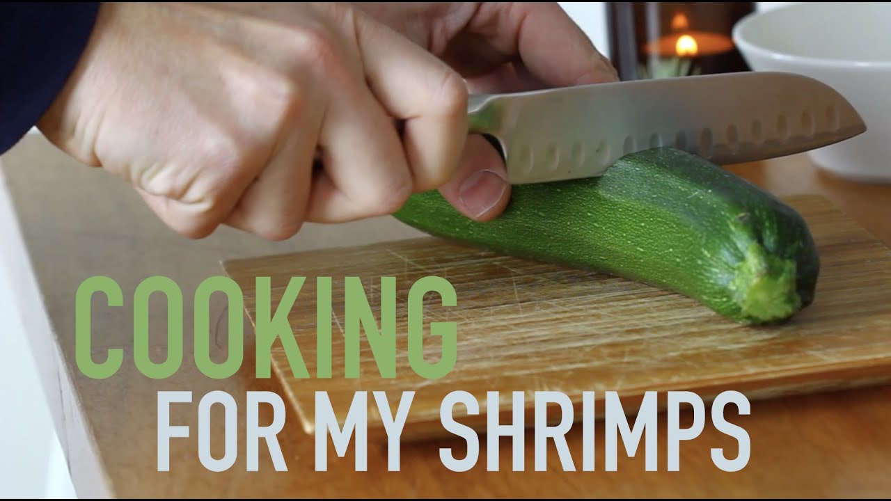 Preparing zucchini for my Amano Shrimps: I cooked a romantic dinner for them!