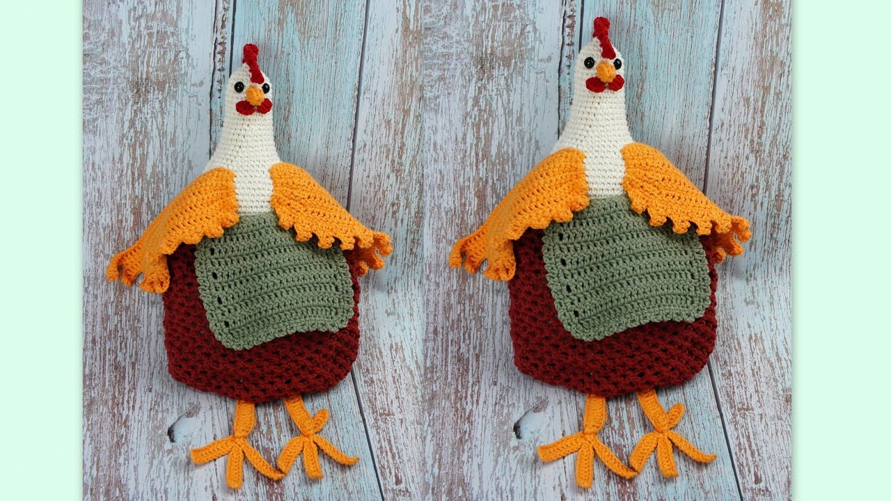 GALLINA PORTA PAN O PORTA BOLSAS TEJIDA A CROCHET