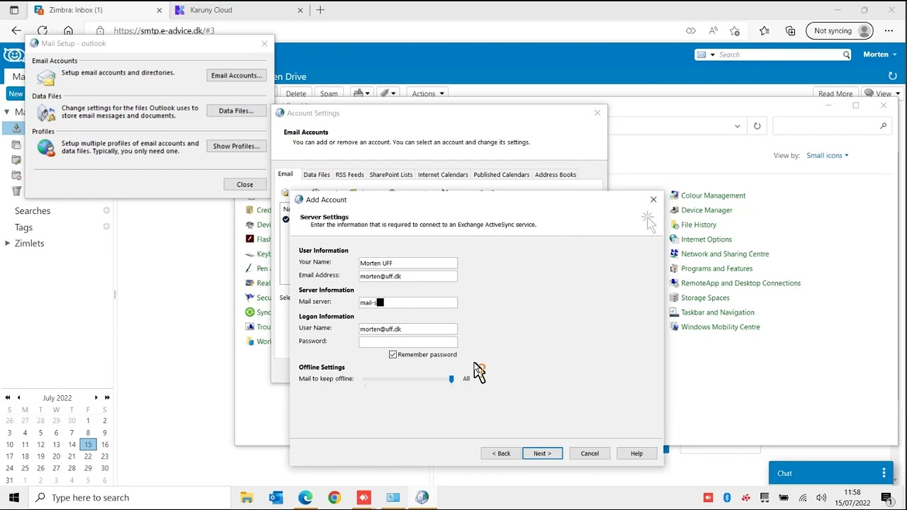 Zimbra Mail Setup in Outlook | Active Sync