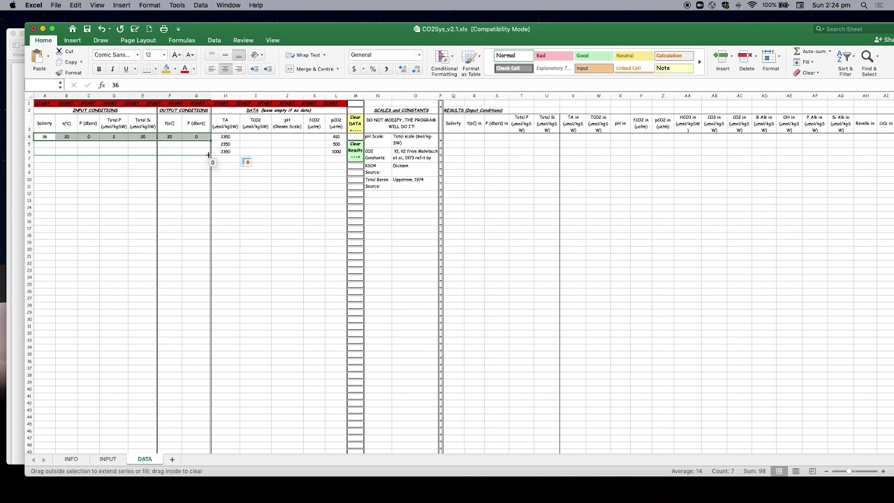 CO2Sys for excel tutorial