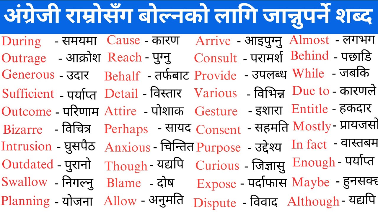 Important English Words Meaning | Word Meaning in Nepali | Vocabulary Words basic English words
