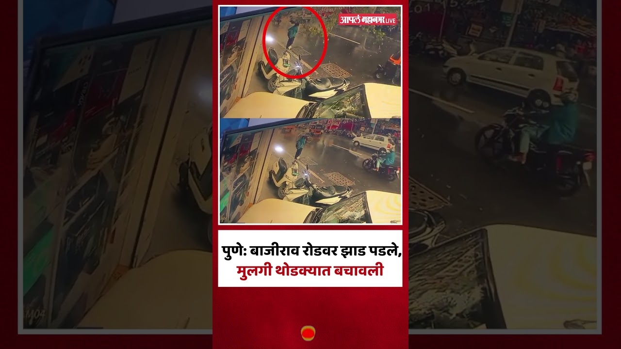 Pune: पुणे: बाजीराव रोडवर झाड पडले, मुलगी थोडक्यात बचावली | Tree Fall On Bajirao Road