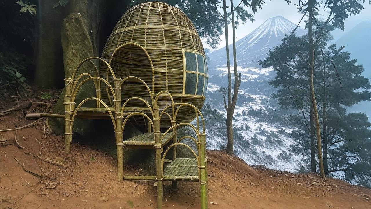 Man Constructs Dream Bamboo Shelter Deep in the Forest - Ultimate Off-Grid 2025