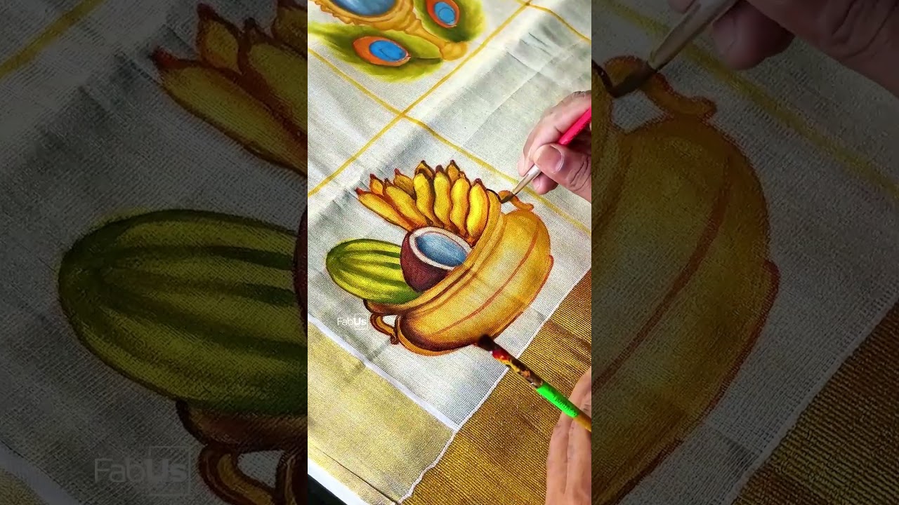 Vishu Special Hand Painted Kerala Saree | Vishu Kani & Kanikonna Design #shorts  #vishu #saree