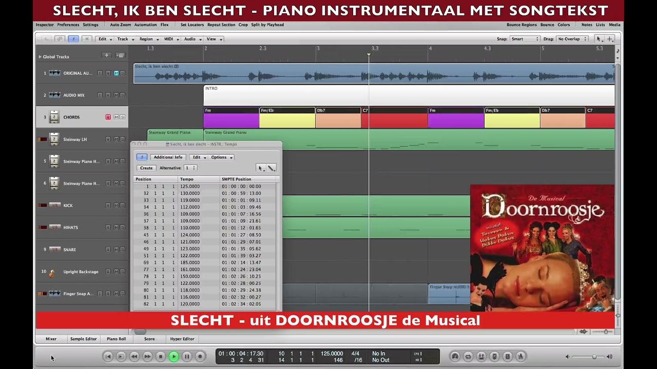 Slecht, Ik Ben Slecht  - Piano Instrumentaal/Karaoke met Songtekst [ uit Doornroosje de Musical ]