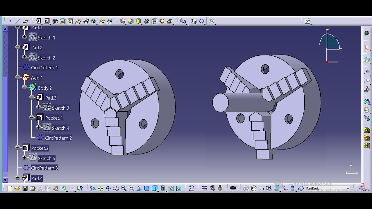 Catia V5 Tutorial | 3 way chuck designing | Mechanical Designing