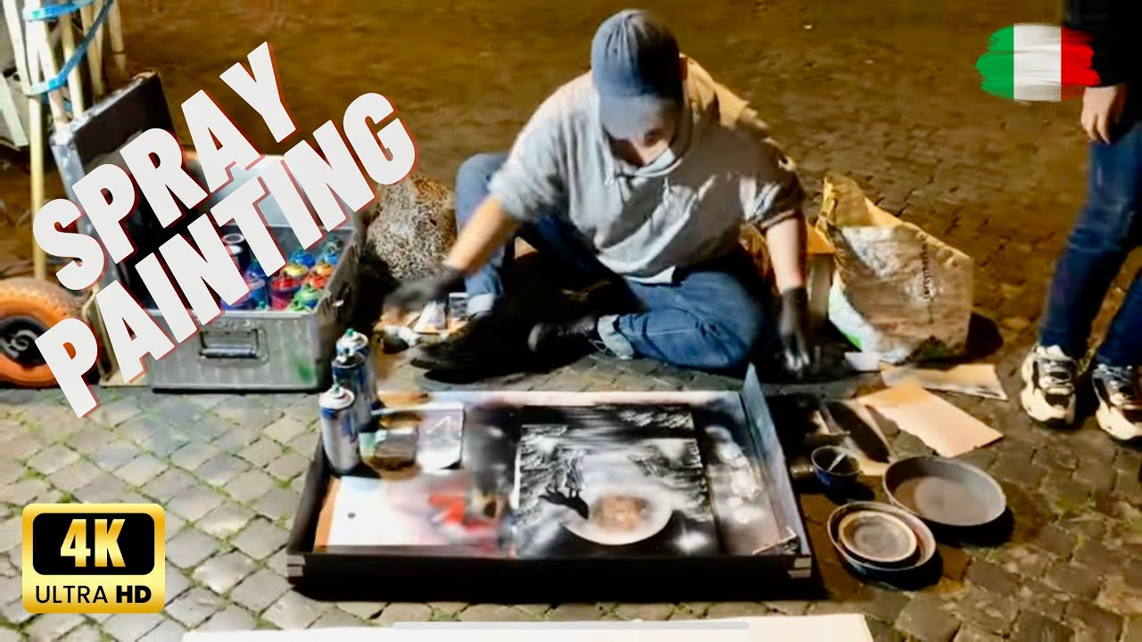 Amazing Street Spray Painting With Fire - Rome Italy 2023