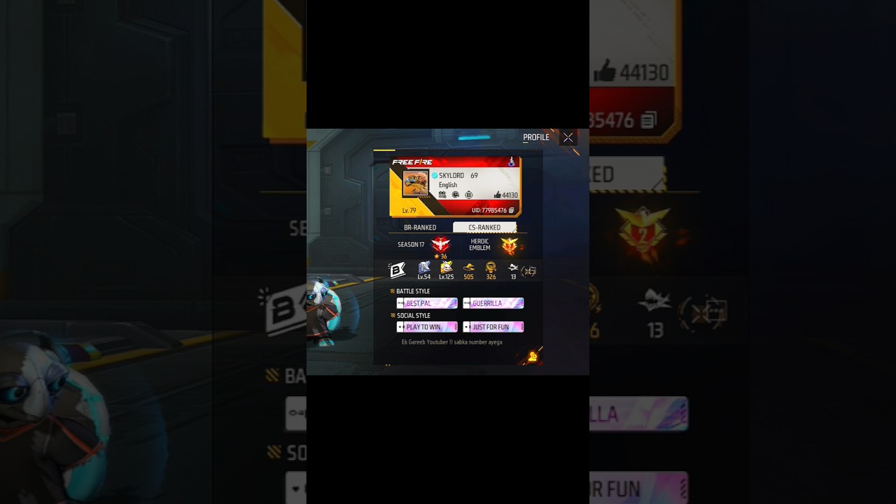 Skylord Free Fire Uid🥺😭#shorts #skylord #freefire