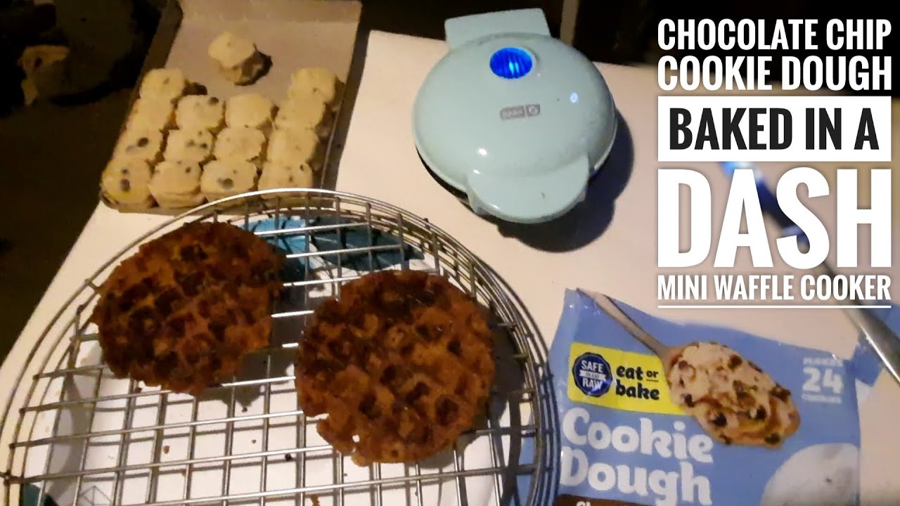 Baking chocolate chip cookie dough in a Dash mini waffle maker