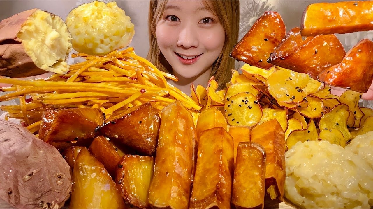 ASMR японский сладкий картофельный десер【русские субтитры】【Mukbang/ Eating Sounds】