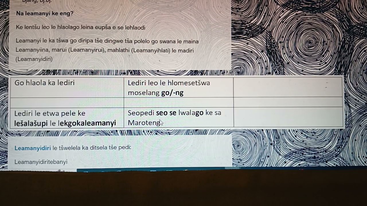 Potšišo ya 5: Tirišo ya Leamanyi
